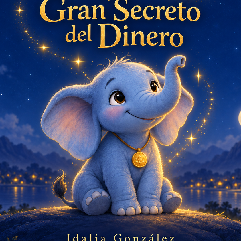 Kashi, el elefante azul, bajo un cielo nocturno